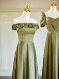 Niulatu Green Elegant A Line Satin Long Bridesmaid Dress HZ1110