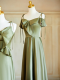 Niulatu Green Elegant A Line Satin Long Bridesmaid Dress HZ1110