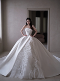 Niulatu Ball Gown Strapless Satin Applique Tulle Long Wedding Dresses HZ1110