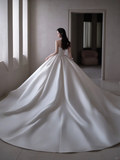 Niulatu Ball Gown Strapless Satin Applique Tulle Long Wedding Dresses HZ1110