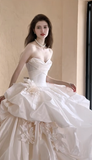 Niulatu Ball Gown Strapless Satin Long Wedding Dresses HZ1110