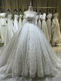 Niulatu Ball Gown Off The Shoulder White Tulle Lace Long Wedding Dresses HZ1110
