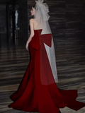 Niulatu Mermaid Strapless Satin Long Burgundy Prom Dress HZ1110