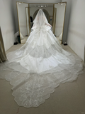 Niulatu Ball Gown Off The Shoulder Satin Tulle Lace Beaded With Veil Long Wedding Dresses HZ1110