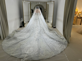 Niulatu Ball Gown Strapless Satin Tulle Sequin Beaded With Veil Long Wedding Dresses HZ1110