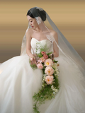Niulatu Ball Gown Strapless Satin Tulle With Veil Long Wedding Dresses HZ1110