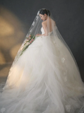Niulatu Ball Gown Strapless Satin Tulle With Veil Long Wedding Dresses HZ1110