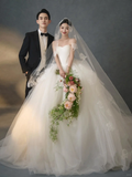 Niulatu Ball Gown Strapless Satin Tulle With Veil Long Wedding Dresses HZ1110