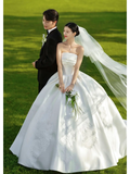 Niulatu Ball Gown Strapless Satin Lace With Veil Long Wedding Dresses HZ1110