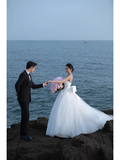 Niulatu Ball Gown Strapless White Satin Tulle With Veil Long Wedding Dresses HZ1110