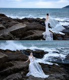 Niulatu Mermaid Sweetheart White Tulle Lace With Veil Long Wedding Dresses HZ1110