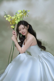 Niulatu Ball Gown Off The Shoulder White Satin Long Wedding Dresses HZ1110