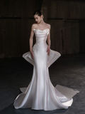 Niulatu Mermaid Strapless Satin Applique Long Wedding Dresses HZ1110