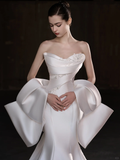 Niulatu Mermaid Strapless Satin Applique Long Wedding Dresses HZ1110