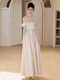 Niulatu A Line Elegant One Shoulder Satin Long Bridesmaid Dress HZ1110