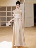 Niulatu A Line Elegant One Shoulder Satin Long Bridesmaid Dress HZ1110