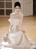 Niulatu A Line Elegant One Shoulder Satin Long Bridesmaid Dress HZ1110