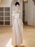 Niulatu A Line Elegant One Shoulder Satin Long Bridesmaid Dress HZ1110