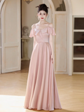 Niulatu A Line Spaghetti Straps Blush Pink Satin Long Bridesmaid Dress HZ1110