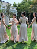 Niulatu A Line Satin Long Bridesmaid Dress HZ1110