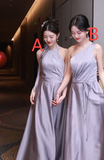 Niulatu Simple A Line Lilac Satin Long Bridesmaid Dress HZ1110