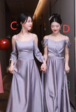 Niulatu Simple A Line Lilac Satin Long Bridesmaid Dress HZ1110