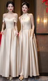 Niulatu Classy A Line Satin Long Bridesmaid Dress HZ1110