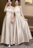 Niulatu Classy A Line Satin Long Bridesmaid Dress HZ1110