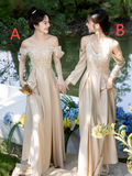 Niulatu A Line Off The Shoulder Satin Long Bridesmaid Dress HZ1110