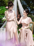 Niulatu Pink A Line Satin Long Bridesmaid Dress HZ1110
