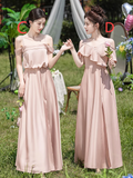 Niulatu Pink A Line Satin Long Bridesmaid Dress HZ1110