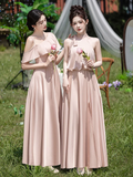 Niulatu Pink A Line Satin Long Bridesmaid Dress HZ1110