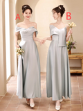 Niulatu A Line Gray Satin Long Bridesmaid Dress HZ1110