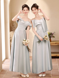 Niulatu A Line Gray Satin Long Bridesmaid Dress HZ1110