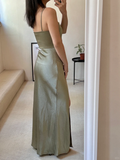 Niulatu Simple Mermaid Spaghetti Straps Satin Slit Long Bridesmaid Dress HZ1110