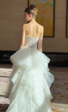 Niulatu Mermaid Strapless White Lace Tulle Long Wedding Dresses HZ1110