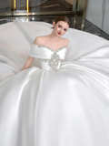 Niulatu Ball Gown Off The Shoulder Satin Applique Long Wedding Dresses HZ1110