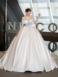 Niulatu Ball Gown Off The Shoulder Satin Applique Long Wedding Dresses HZ1110