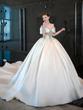 Niulatu Ball Gown Off The Shoulder Satin Applique Long Wedding Dresses HZ1110