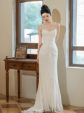 Niulatu Mermaid Spaghetti Straps Chiffon Lace Beaded Long Wedding Dresses HZ1110