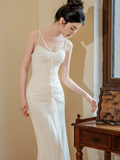 Niulatu Mermaid Spaghetti Straps Chiffon Lace Beaded Long Wedding Dresses HZ1110