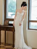 Niulatu Mermaid Spaghetti Straps Chiffon Lace Beaded Long Wedding Dresses HZ1110