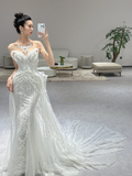 Niulatu Mermaid Strapless Tulle Sequin Applique Long Wedding Dresses HZ1110