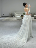 Niulatu Mermaid Strapless Tulle Sequin Applique Long Wedding Dresses HZ1110