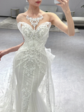 Niulatu Mermaid Strapless Tulle Sequin Applique Long Wedding Dresses HZ1110