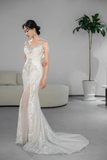 Niulatu Mermaid Spaghetti Straps Tulle Beaded Long Wedding Dresses HZ1110