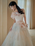 Niulatu Ball Gown Strapless Satin Tulle Long Wedding Dresses HZ1110