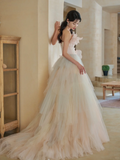 Niulatu Ball Gown Strapless Satin Tulle Long Wedding Dresses HZ1110