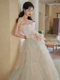 Niulatu Ball Gown Strapless Satin Tulle Long Wedding Dresses HZ1110