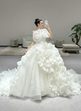 Niulatu Ball Gown Strapless Tulle Pleated Long Wedding Dresses HZ1110